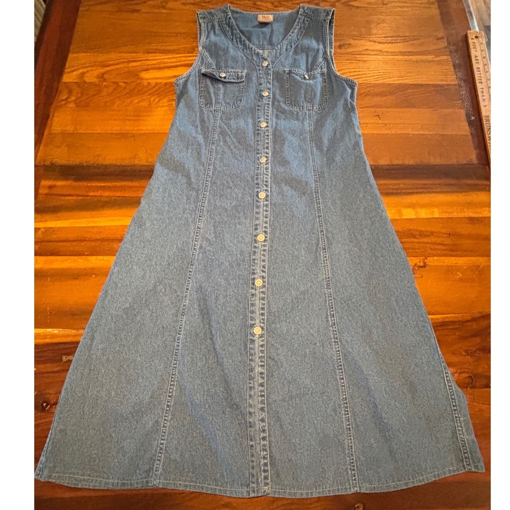 Kiko-mo Vintage Denim Maxi Dress Medium Button Front Sleeveless Jumper Teacher